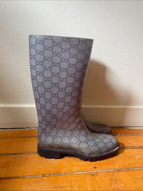 Vintage y2k Gucci Gray Monogram Rain Boots 37 7.5